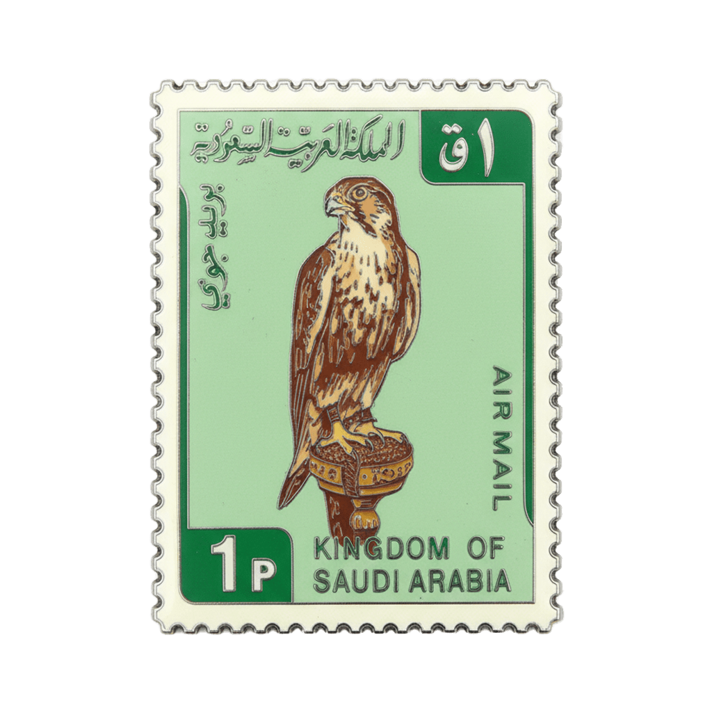 Vintage Saudi Falcon Stamp Metal Phone Sticker With 3M Sticky Backing - StickyPins