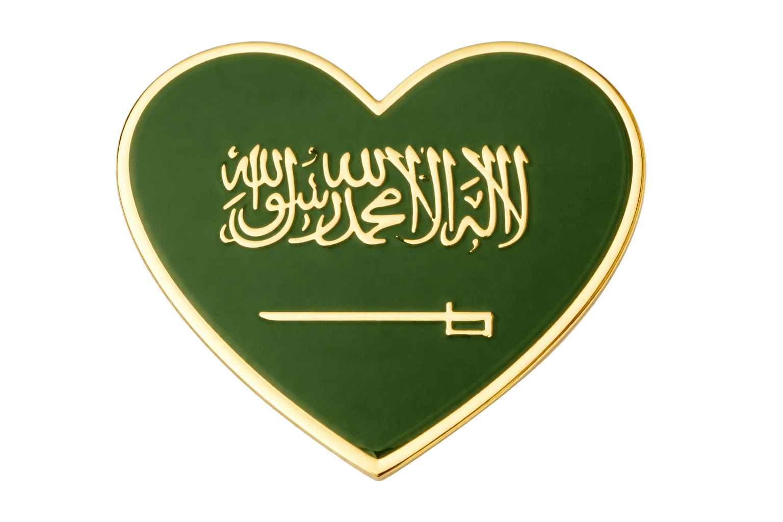 Saudi Flag Heart Green and Gold Metal Phone Sticker With 3M Sticky Backing - StickyPins
