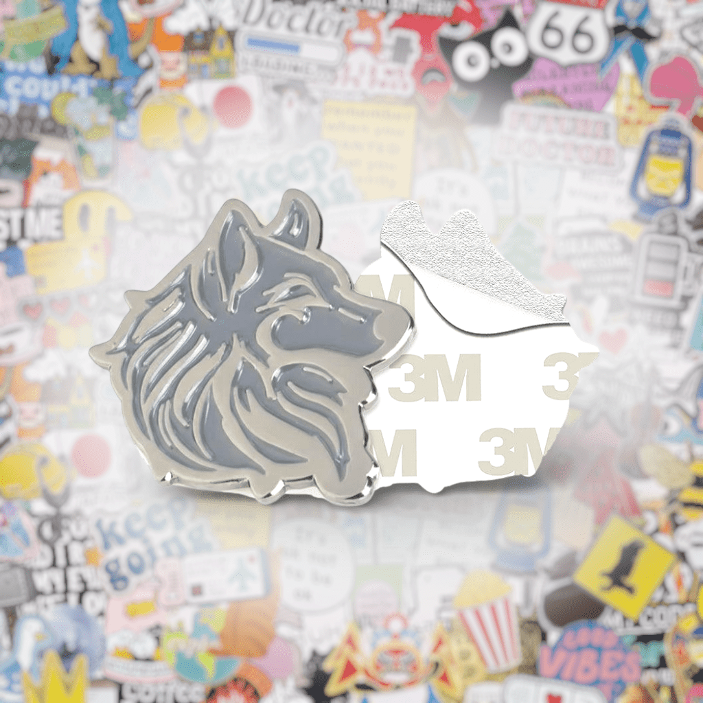 Silver Wolf Enamel Metal Phone Sticker With 3M Sticky Backing - StickyPins