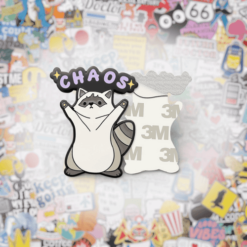 Chaos Raccoon Metal Phone Sticker with 3M Sticky Backing - StickyPins
