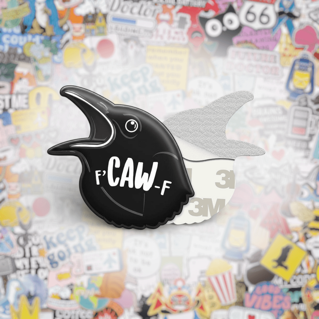F - Caw - F Crow Metal Phone Sticker with 3M Sticky Backing - StickyPins