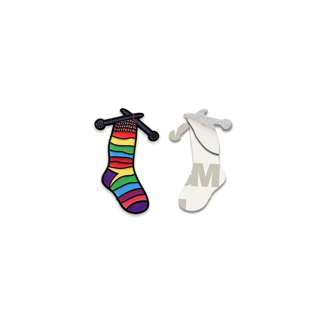 Rainbow Sock Knitting Metal Phone Sticker with 3M Sticky Backing - StickyPins