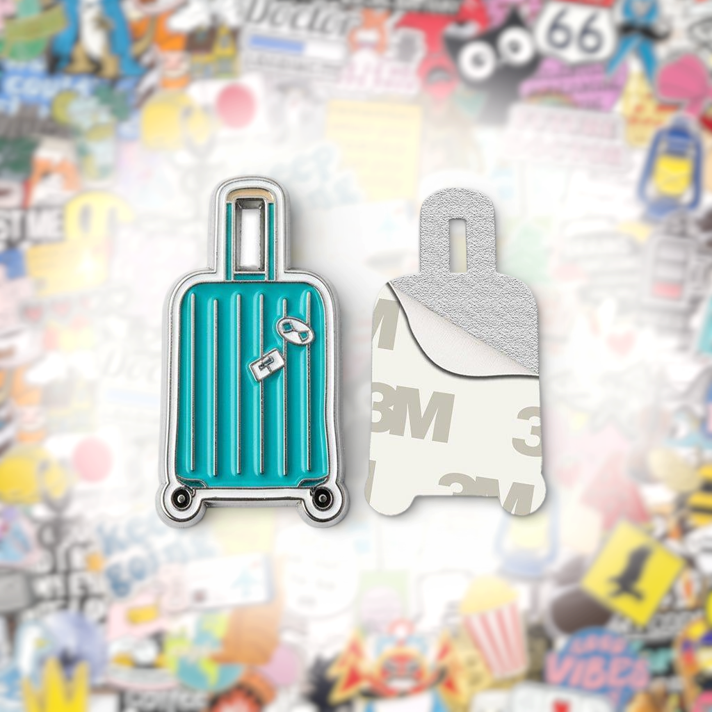 Blue Suitcase Metal Phone Sticker With 3M Sticky Backing - StickyPins