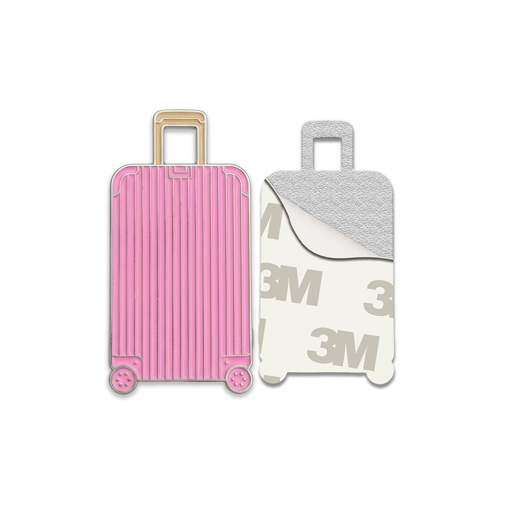 Pink Suitcase Metal Phone Sticker With 3M Sticky Backing - StickyPins