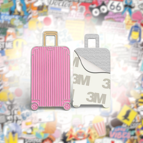 Pink Suitcase Metal Phone Sticker With 3M Sticky Backing - StickyPins