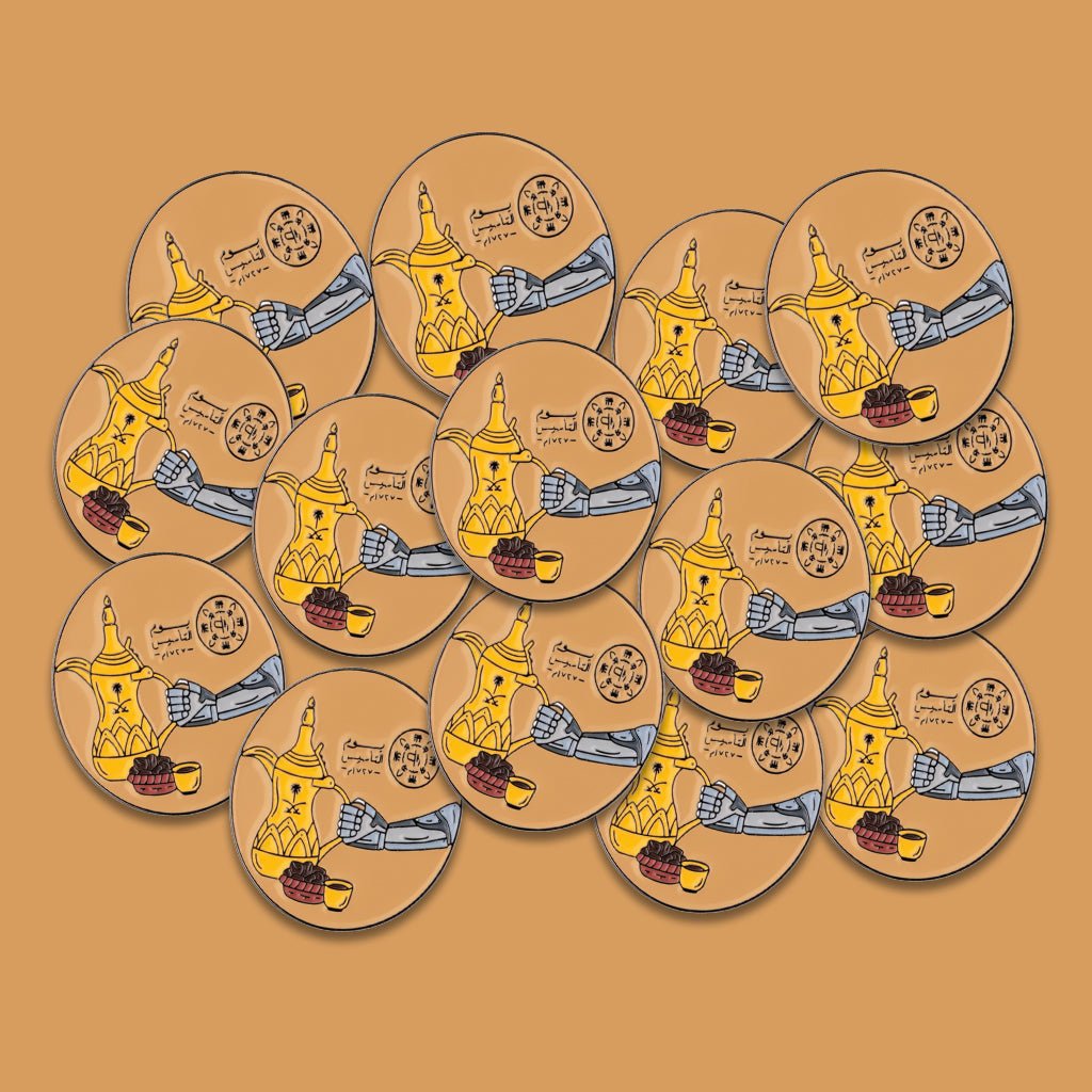 Saudi Founding Day Robot Coffee Dallah Metal Phone Sticker With 3M Sticky Backing - StickyPins