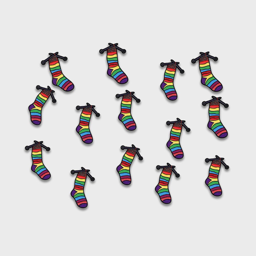 Rainbow Sock Knitting Metal Phone Sticker with 3M Sticky Backing - StickyPins
