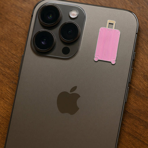 Pink Suitcase Metal Phone Sticker With 3M Sticky Backing - StickyPins