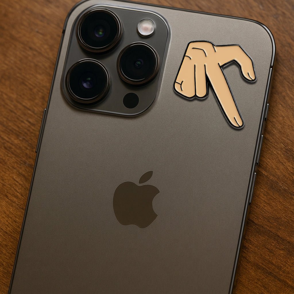 Left Finger Heart Hand Gesture Metal Phone Sticker With 3M Sticky Backing - StickyPins