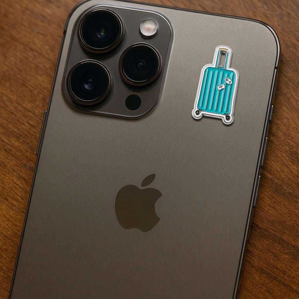 Blue Suitcase Metal Phone Sticker With 3M Sticky Backing - StickyPins
