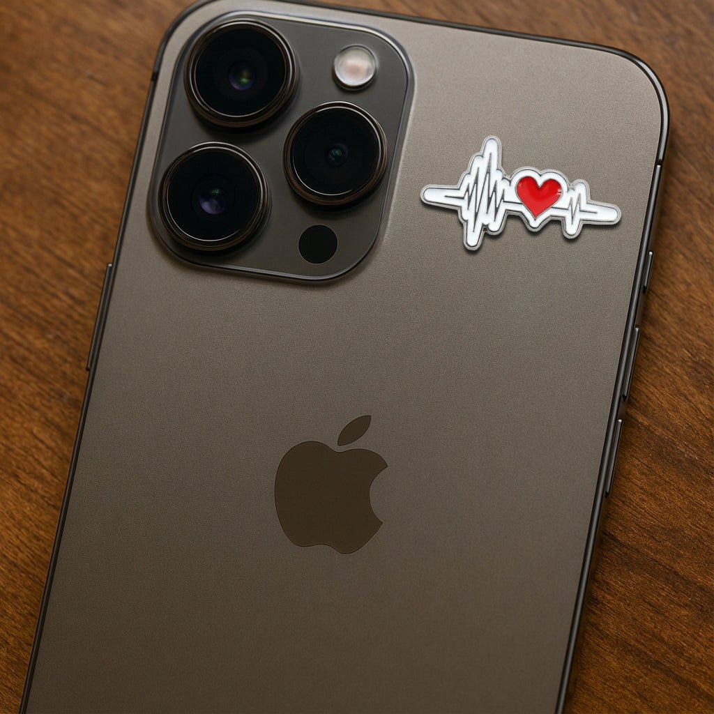 Heartbeat ECG Line Metal Phone Sticker With 3M Sticky Backing - StickyPins