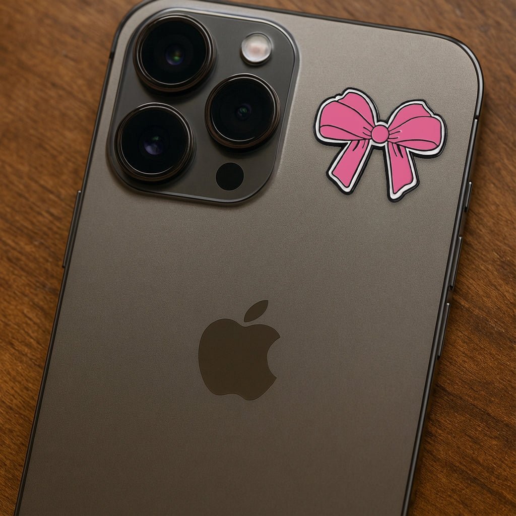 Pink Bow Metal Phone Sticker With 3M Sticky Backing - StickyPins