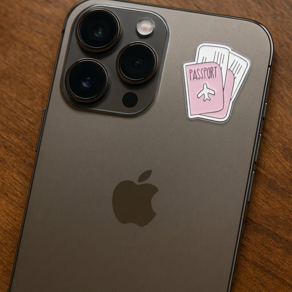 Pink Passport Metal Phone Sticker With 3M Sticky Backing - StickyPins