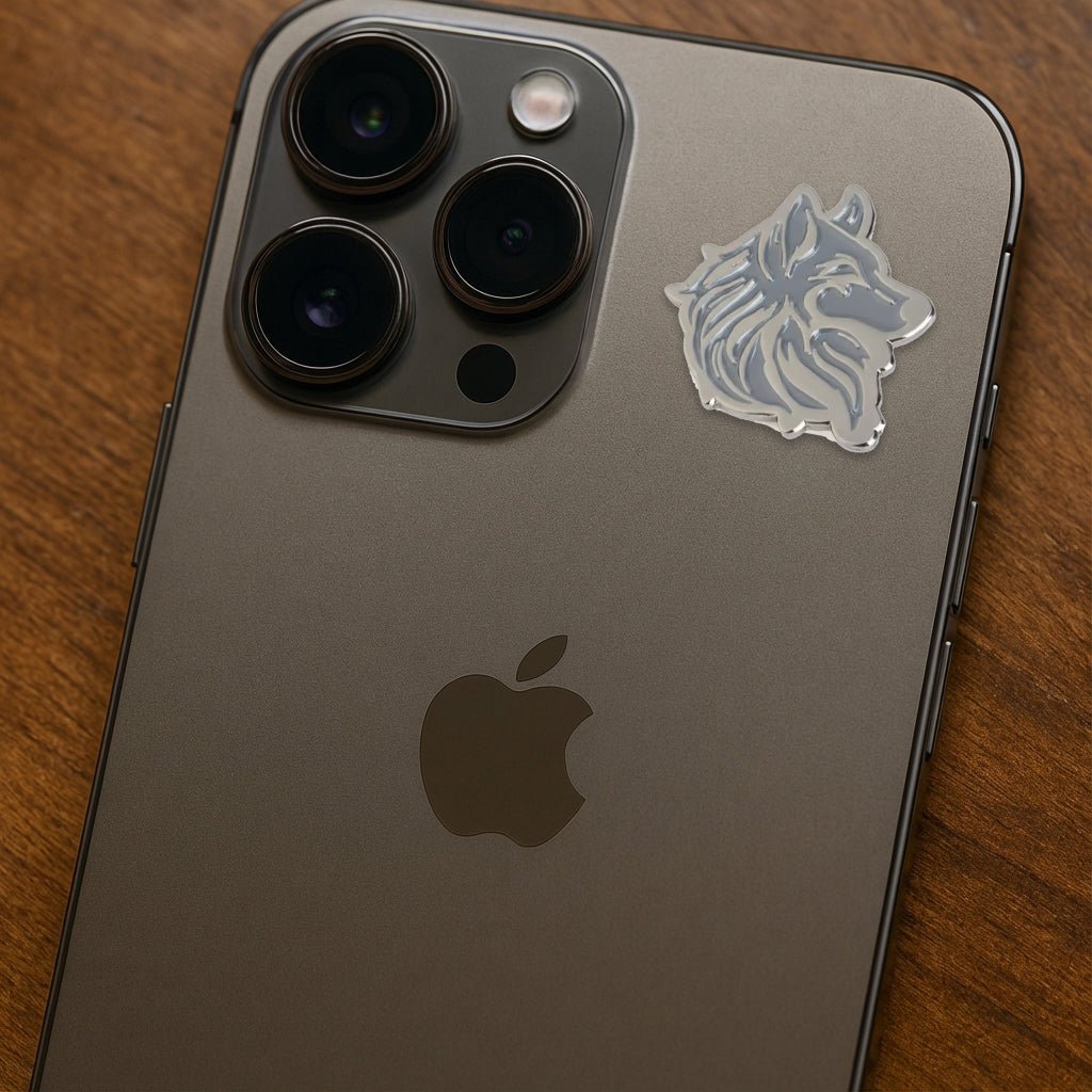 Silver Wolf Metal Phone Sticker With 3M Sticky Backing - StickyPins