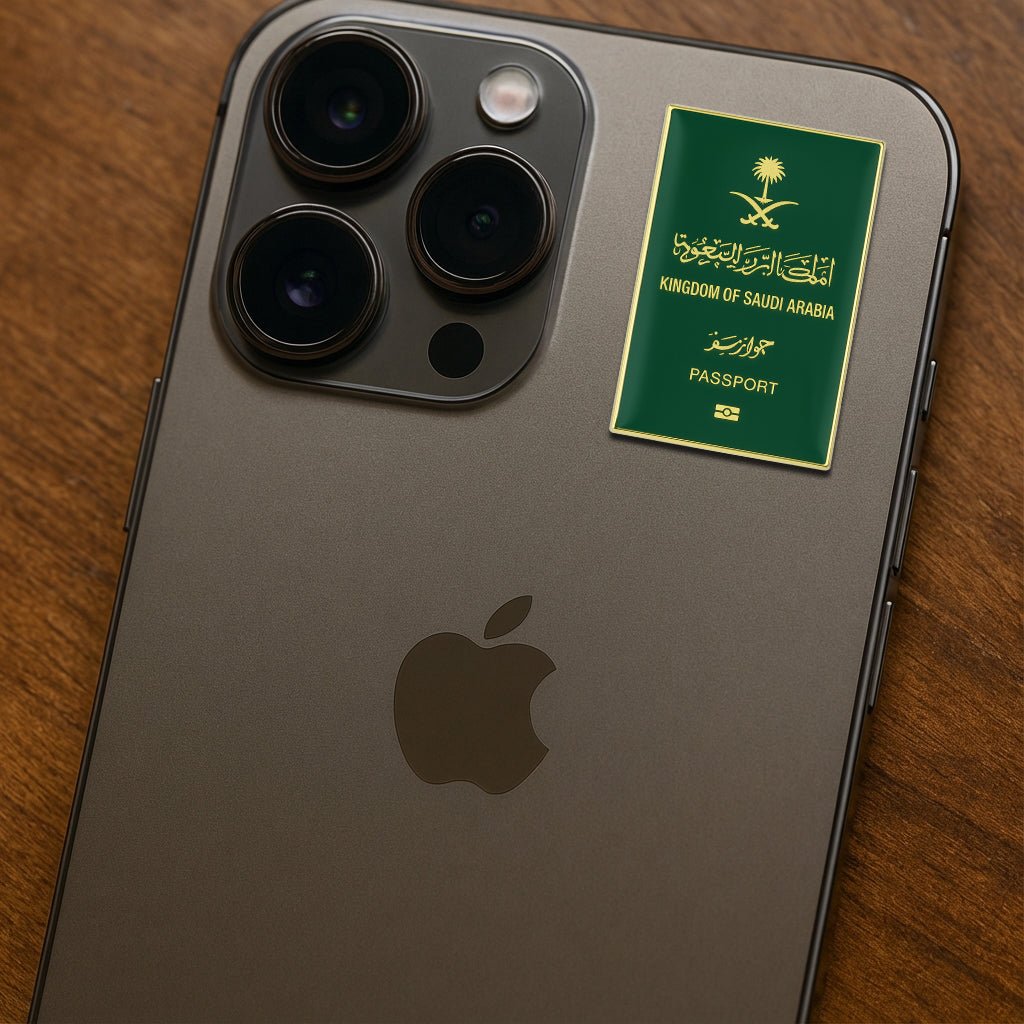 Saudi Passport Metal Phone Sticker With 3M Sticky Backing - StickyPins