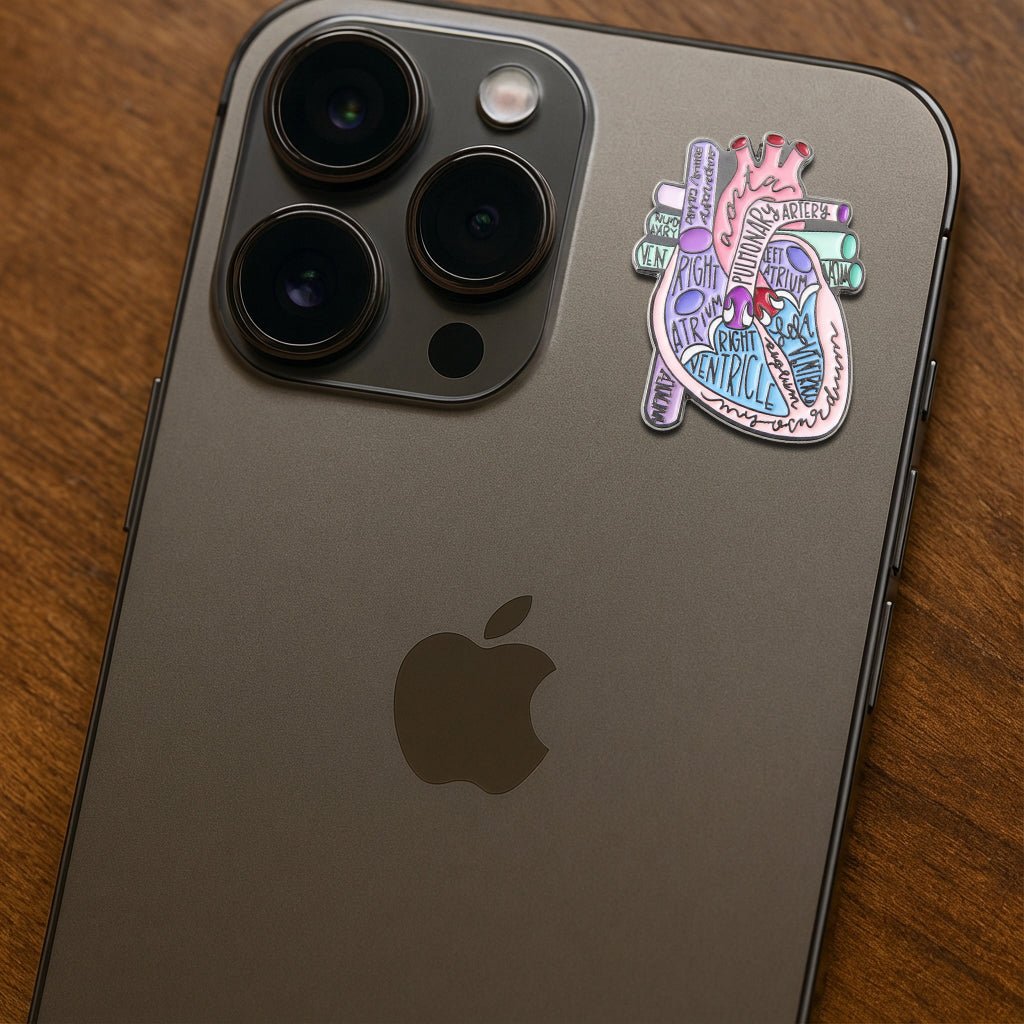 Anatomical Heart Diagram Metal Phone Sticker With 3M Sticky Backing - StickyPins