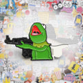 Kermit Shooting AK - 47 Gun Metal Phone Sticker With 3M Sticky Backing - StickyPins