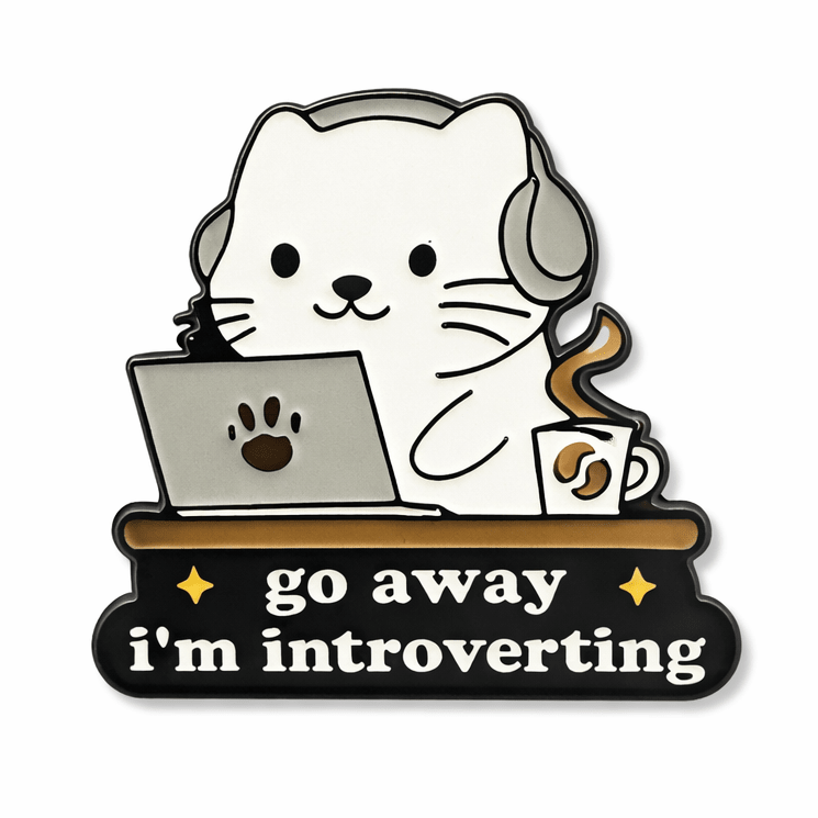 Go Away I'm Introverting Cat Metal Phone Sticker With 3M Sticky Backing - StickyPins
