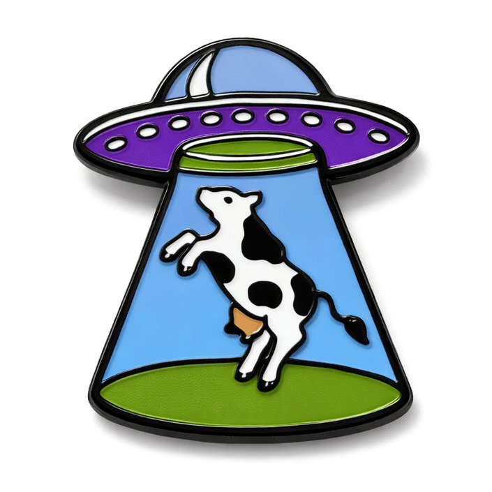 Cow Abduction UFO Metal Phone Sticker With 3M Sticky Backing - StickyPins