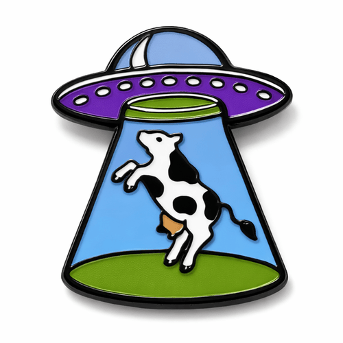 Cow Abduction UFO Metal Phone Sticker With 3M Sticky Backing - StickyPins