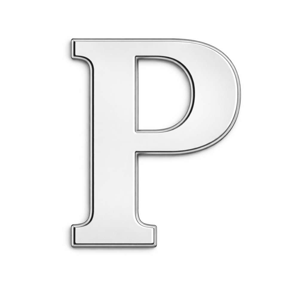 Silver Letter P Metal Phone Sticker With 3M Sticky Backing - StickyPins